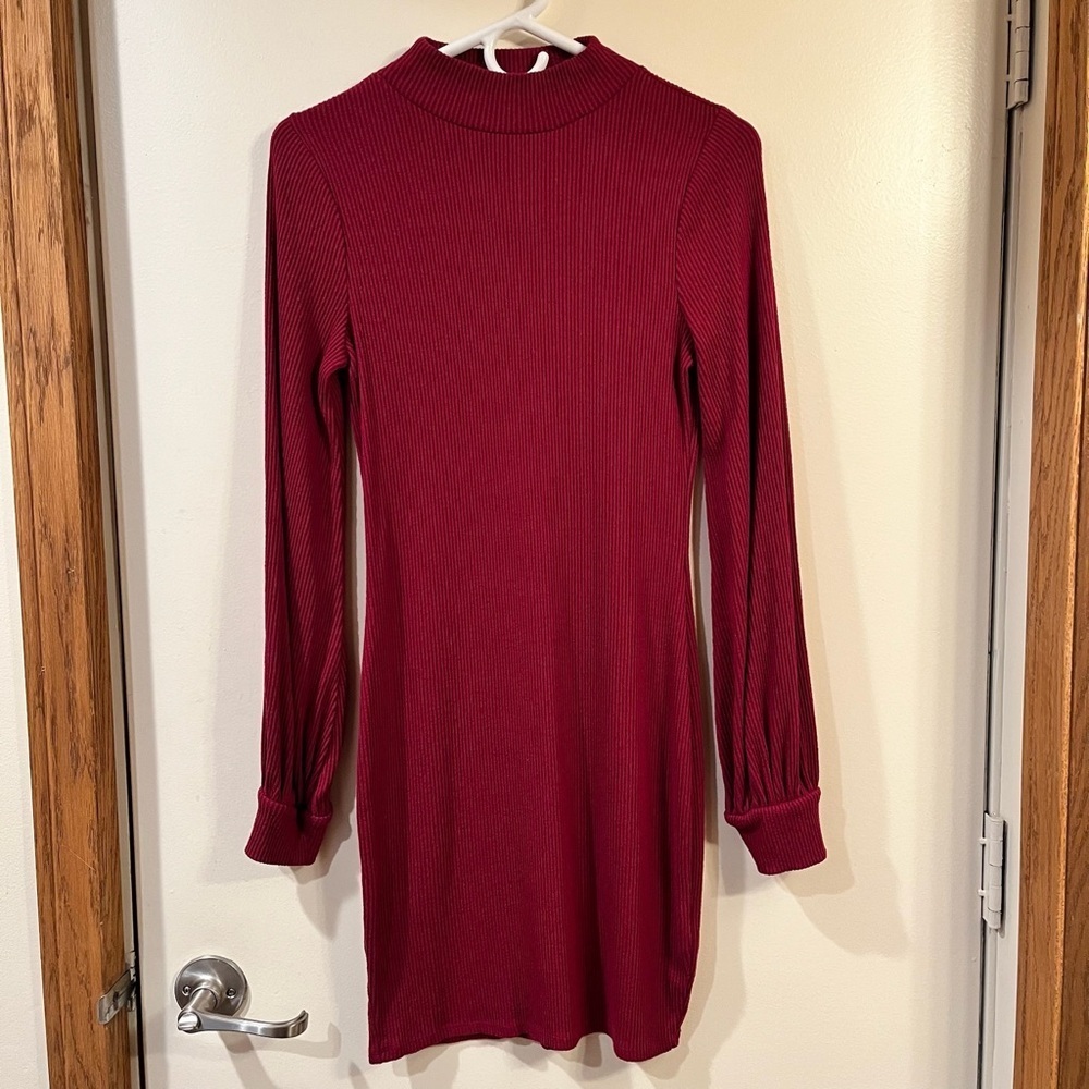 Express Mock Neck Ribbed Long Sleeve Mini Dress - Size Small